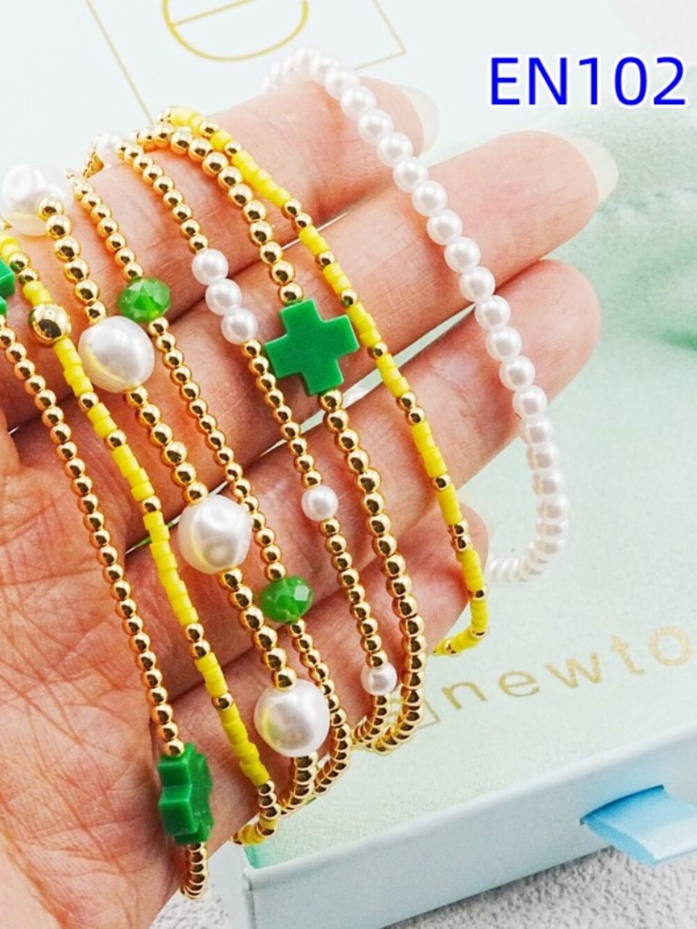 Enewton Green Cross & Gold Bead Bracelet - Picture 6 of 7